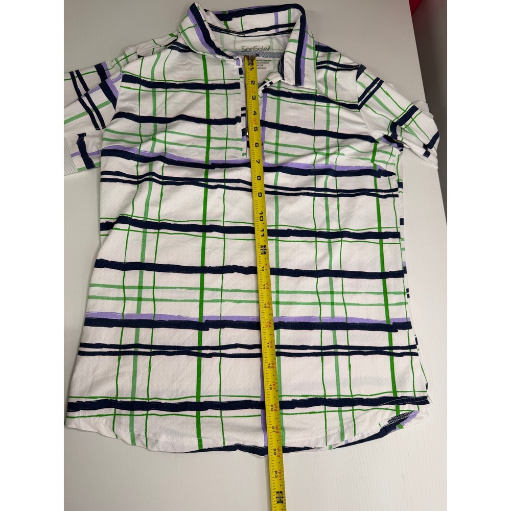 SanSoleil Womens M SolCool Plaid Quarter Zip Long Sleeve Golf Top UPF 50 Green - Picture 6 of 10